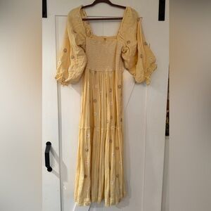 Free People Yellow Embroidered Maxi Dress